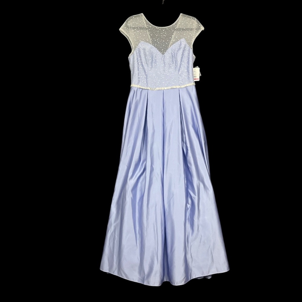 Jules & Cleo Prom Gown Dress 12 Bluebird New Rhinestone Illusion Satin Princess